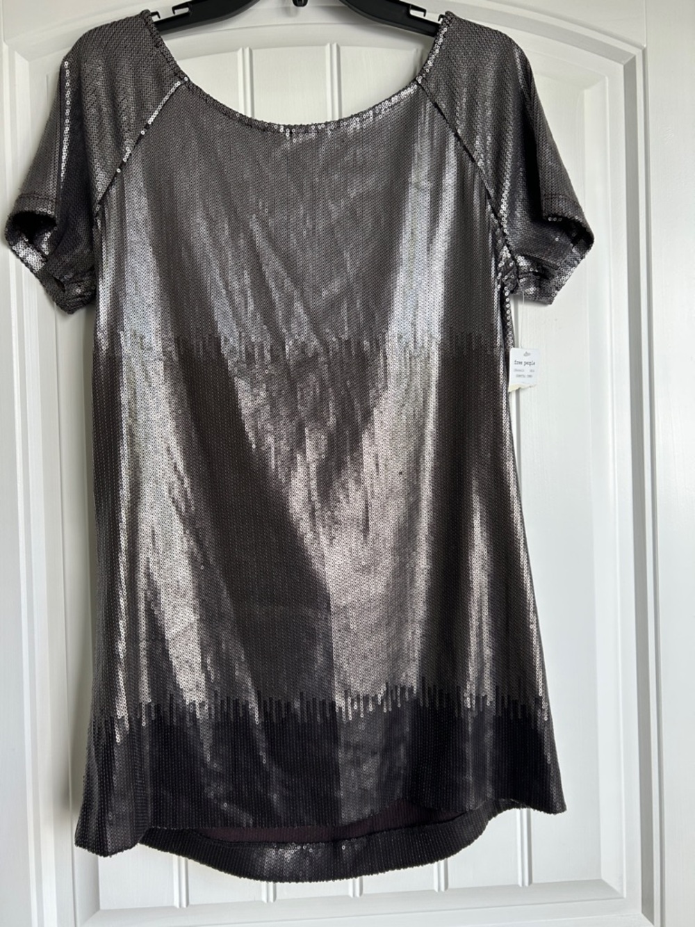 Free People Metallic Pewter Short Sleeve dress. NWT